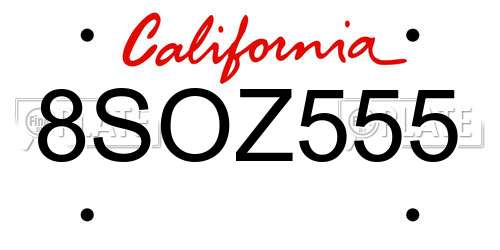 8SOZ555 California License Plate