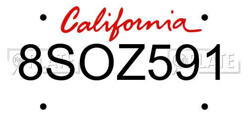 8SOZ591 California License Plate