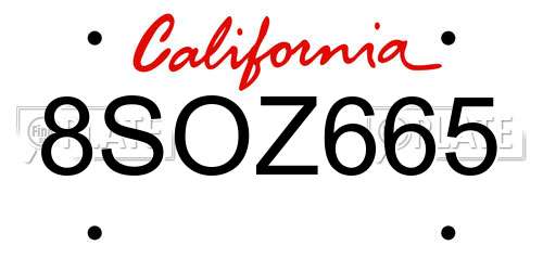 8SOZ665 California License Plate