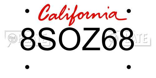 8SOZ68 California License Plate
