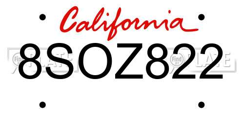8SOZ822 California License Plate