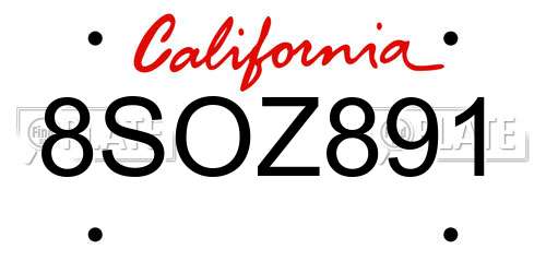 8SOZ891 California License Plate