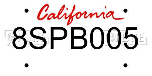 8SPB005 California License Plate