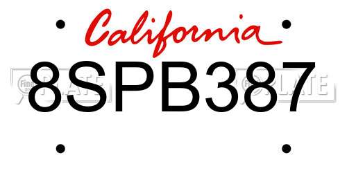 8SPB387 California License Plate