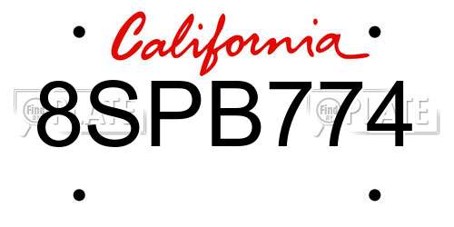 8SPB774 California License Plate