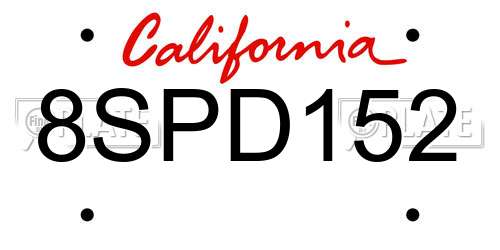 8SPD152 California License Plate