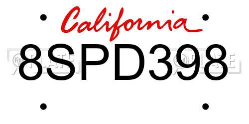 8SPD398 California License Plate