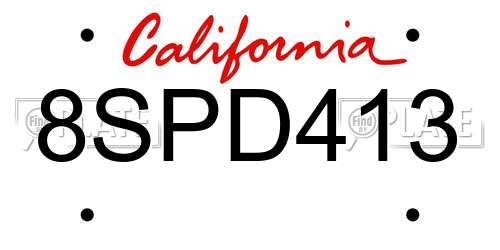 8SPD413 California License Plate