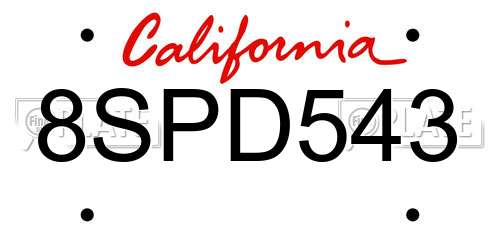 8SPD543 California License Plate