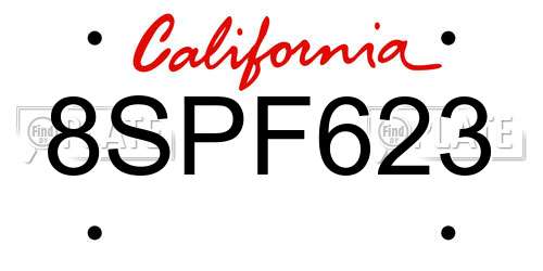 8SPF623 California License Plate