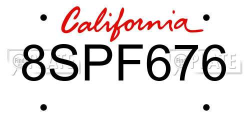 8SPF676 California License Plate