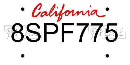 8SPF775 California License Plate