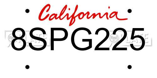 8SPG225 California License Plate