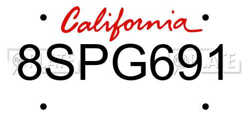 8SPG691 California License Plate