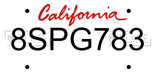 8SPG783 California License Plate