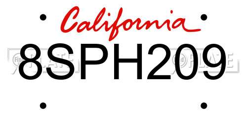 8SPH209 California License Plate
