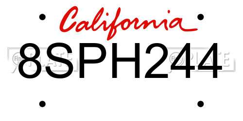 8SPH244 California License Plate