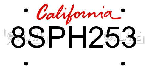 8SPH253 California License Plate