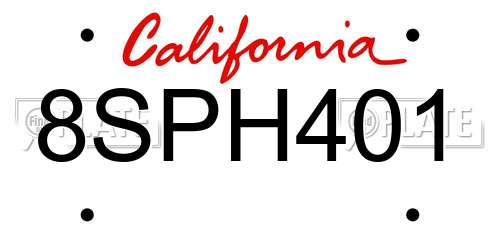 8SPH401 California License Plate