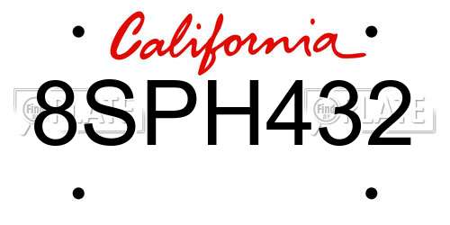 8SPH432 California License Plate