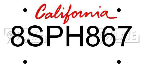 8SPH867 California License Plate