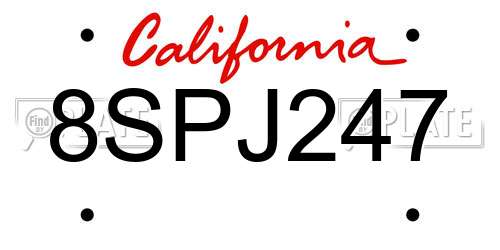 8SPJ247 California License Plate