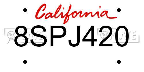 8SPJ420 California License Plate