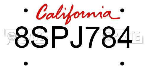 8SPJ784 California License Plate