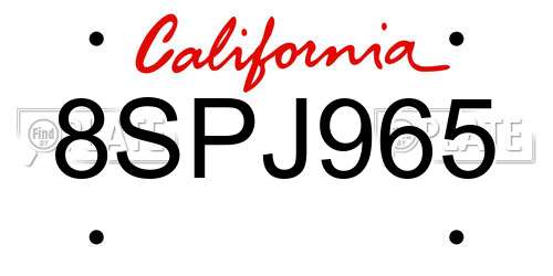 8SPJ965 California License Plate