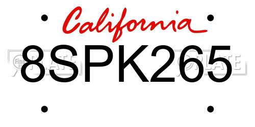 8SPK265 California License Plate