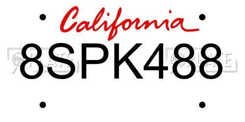 8SPK488 California License Plate