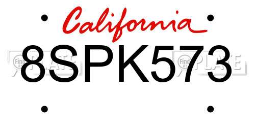 8SPK573 California License Plate