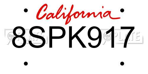 8SPK917 California License Plate