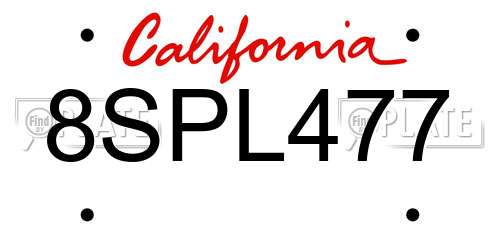 8SPL477 California License Plate