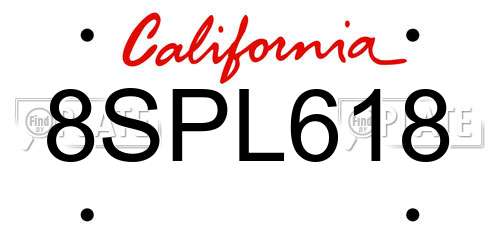 8SPL618 California License Plate