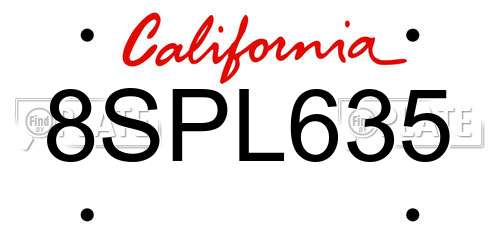 8SPL635 California License Plate