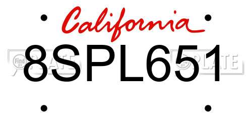 8SPL651 California License Plate