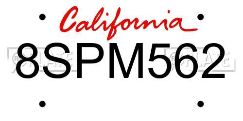8SPM562 California License Plate