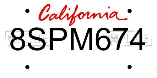 8SPM674 California License Plate