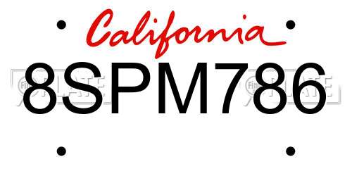 8SPM786 California License Plate