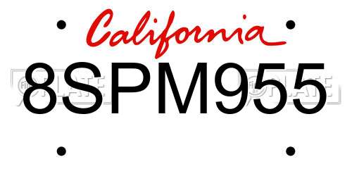 8SPM955 California License Plate