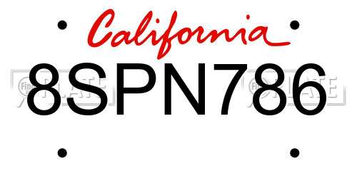 8SPN786 California License Plate