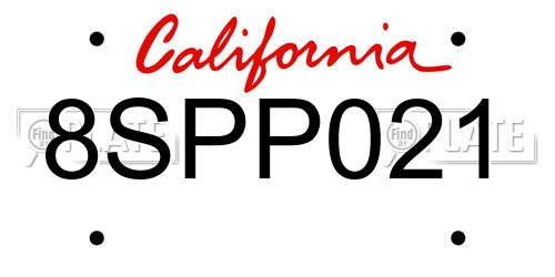 8SPP021 California License Plate