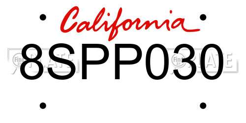 8SPP030 California License Plate