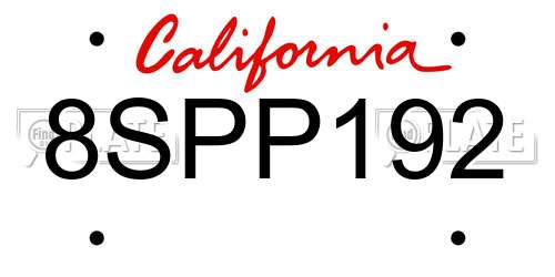 8SPP192 California License Plate