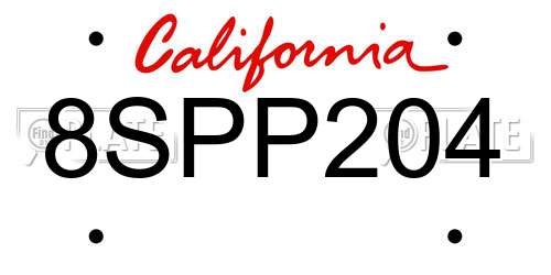 8SPP204 California License Plate
