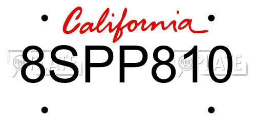 8SPP810 California License Plate