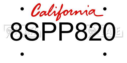 8SPP820 California License Plate