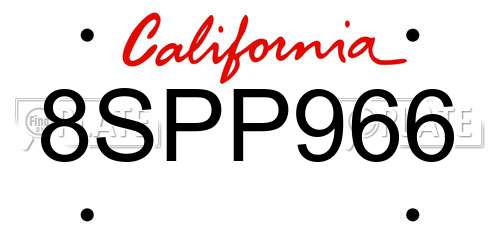 8SPP966 California License Plate