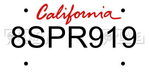 8SPR919 California License Plate